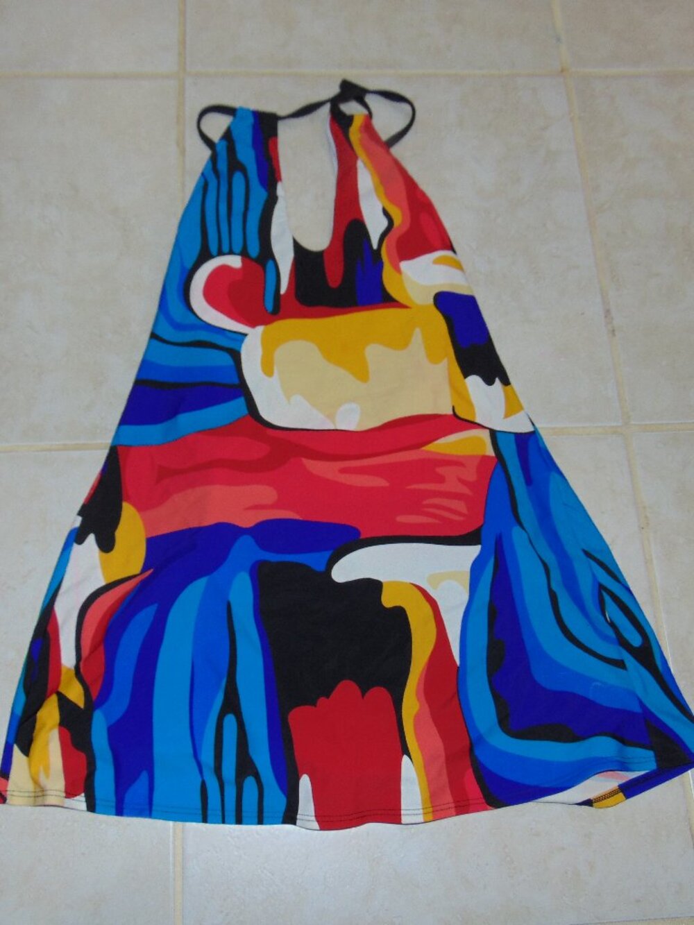 Venus Tankini Women top self-bra Blue Multicolor print size 6 Open Back Strip